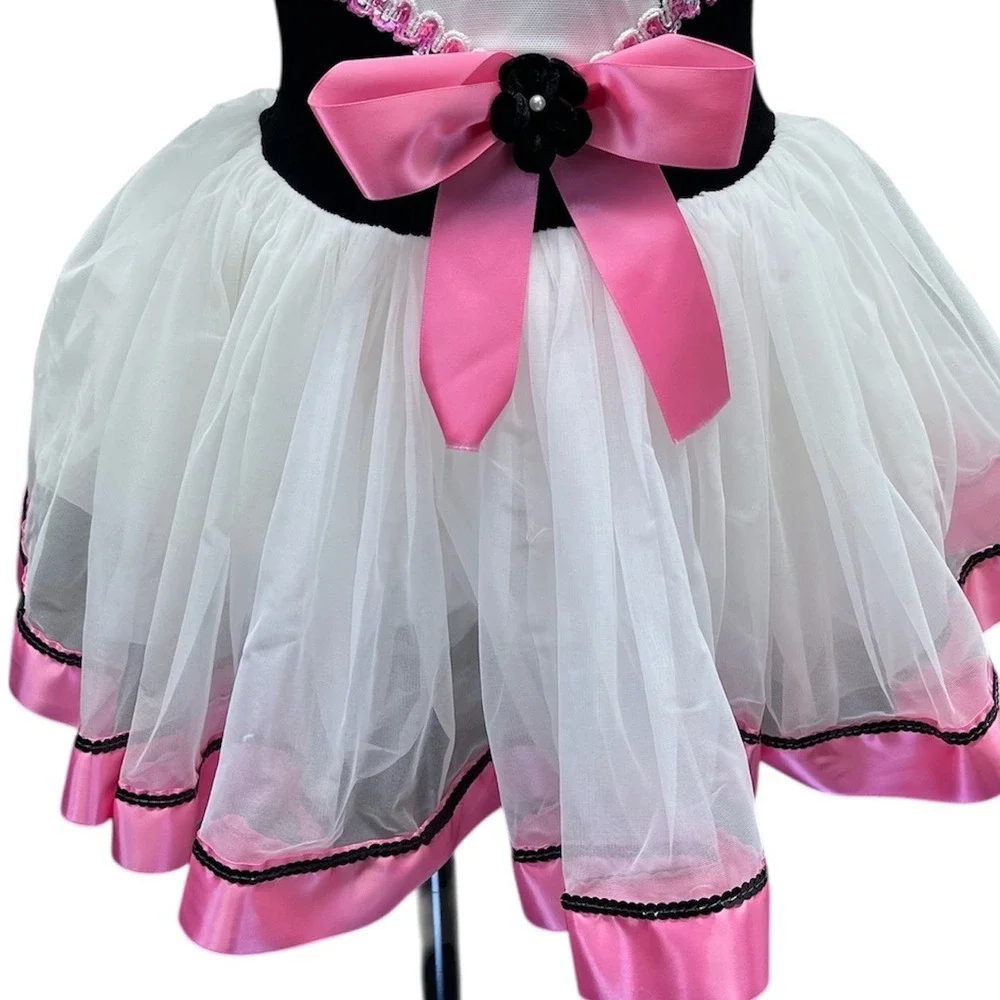 Dansco Girls Dance Costume Tutu Dress White‎ Black Pink Floral MC Ballet Recital